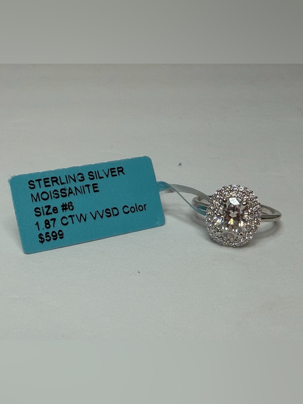Sterling Silver Moissanite Halo Ring 1.87 CTW Size 6 VVS1 D Color NWT